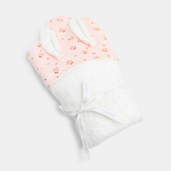 رداء استحمام من الإسفنج، وردي اللون، مرسوم عليه أرنب، للفتاة حديثة الولادة 